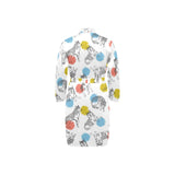 Siberian husky and colorful circle pattern Men's Long Sleeve Belted Night Robe