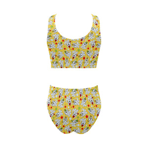 Yorkshire Terrier Pattern Print Design 05 Chest Bowknot High Waisted Bikini Swimsuit