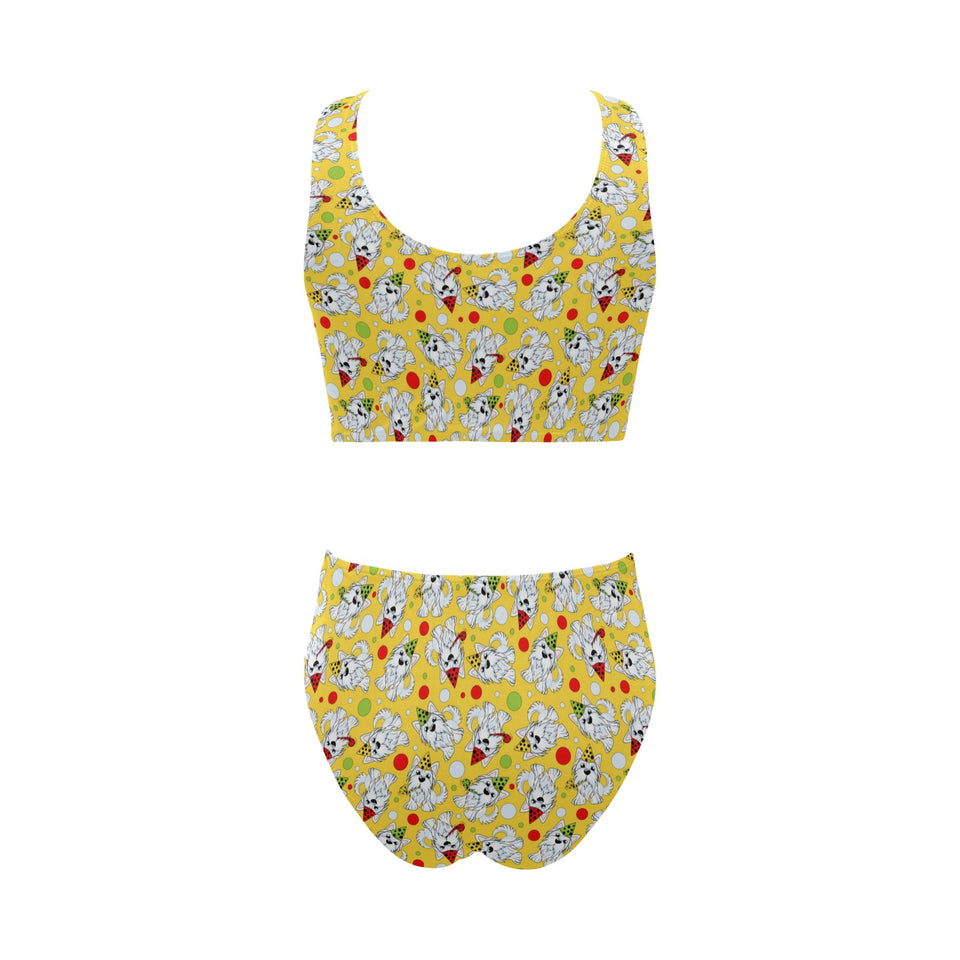 Yorkshire Terrier Pattern Print Design 05 Chest Bowknot High Waisted Bikini Swimsuit