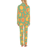 orange fruit pattern green background Women's Long Pajama Set