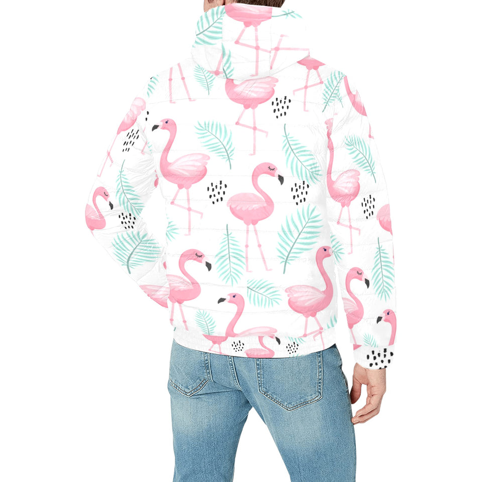 Cute flamingo pattern Men's Padded Hooded Jacket
