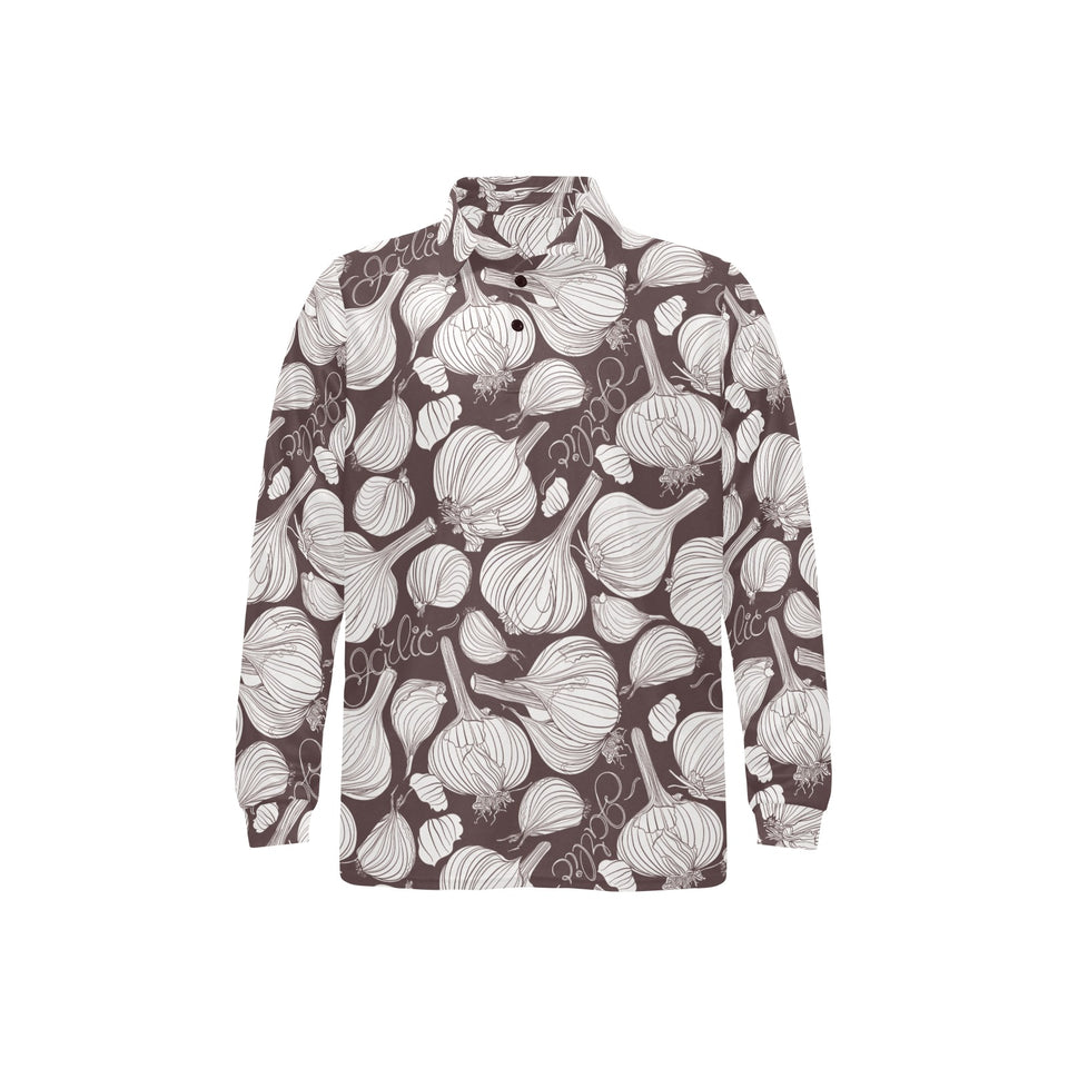 Garlic bulb dark background Men's Long Sleeve Polo Shirt