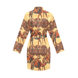Camel polynesian tribal design pattern Women's Long Sleeve Belted Night Robe
