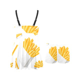 French fries white paper box pattern Chest Sexy Pleated Two Piece Swim Dress