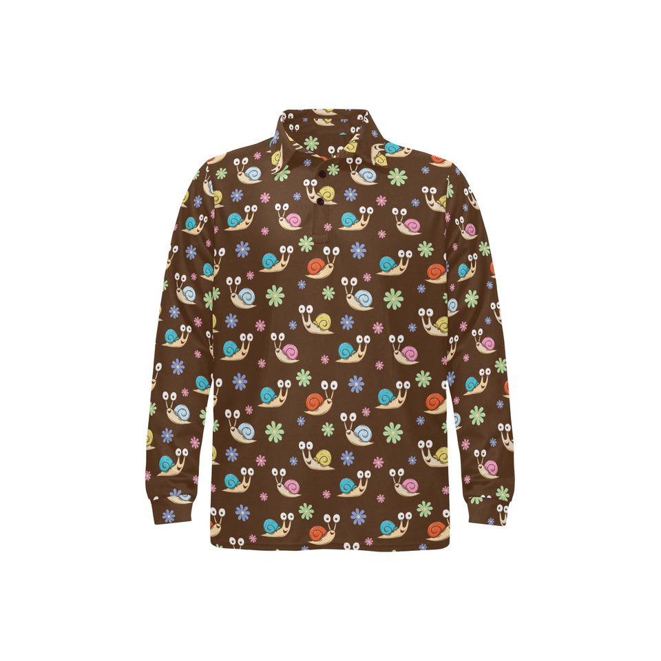 Snail Pattern Print Design 03 Men's Long Sleeve Polo Shirt