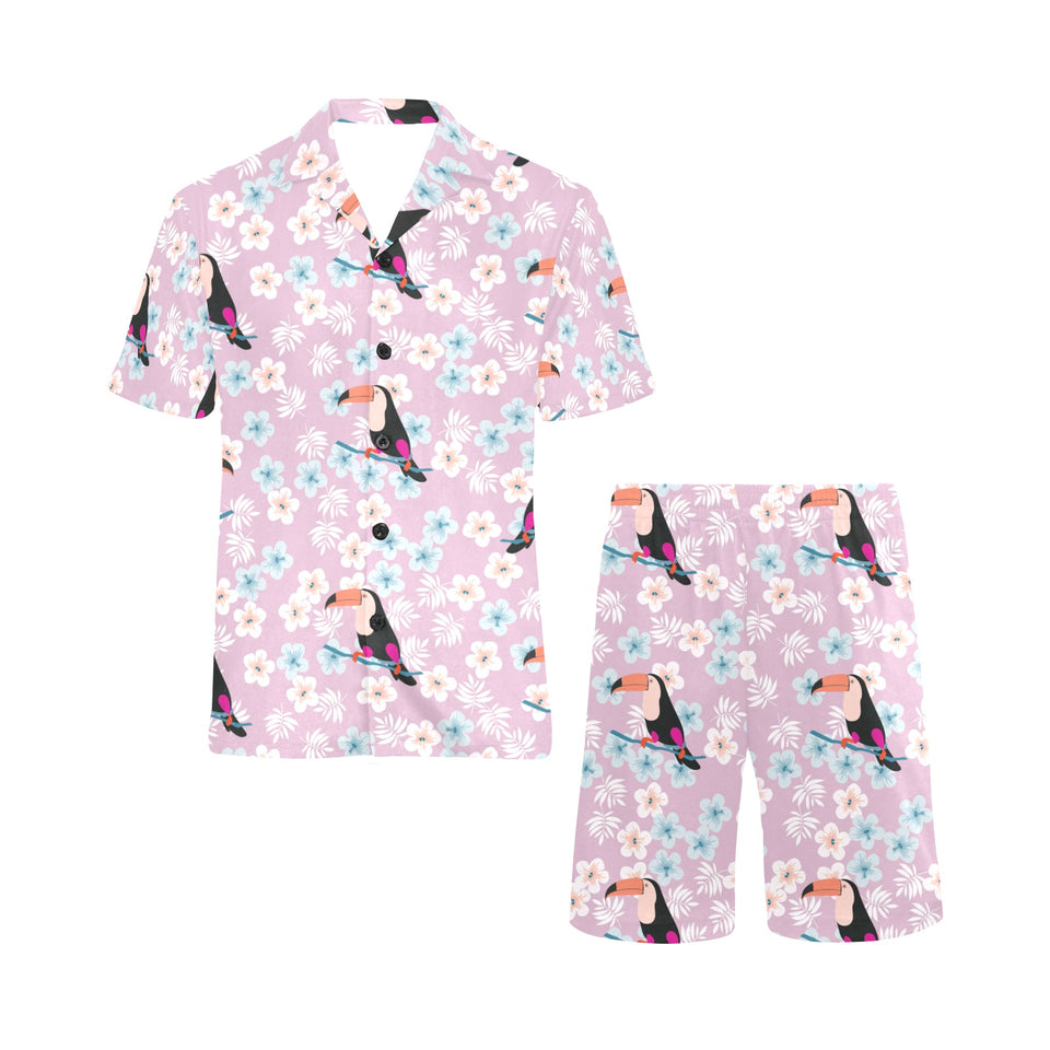 Beautiful toucan flower leaves Men's V-Neck Short Pajama Set