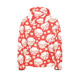 Cute Maneki neko cat red background Kids' Boys' Girls' Padded Hooded Jacket