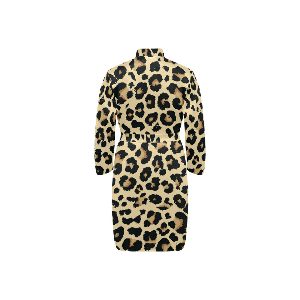 Leopard print design pattern Men's Long Sleeve Belted Night Robe