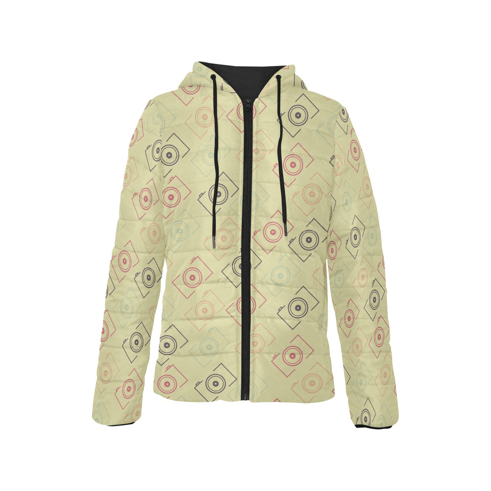 Camera Pattern Print Design 01 Women's Padded Hooded Jacket