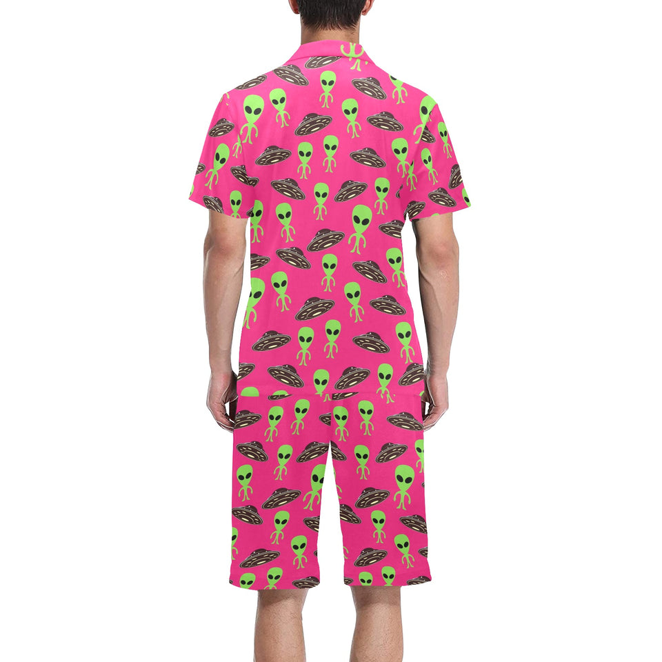 Alien Pattern Print Design 03 Men's V-Neck Short Pajama Set