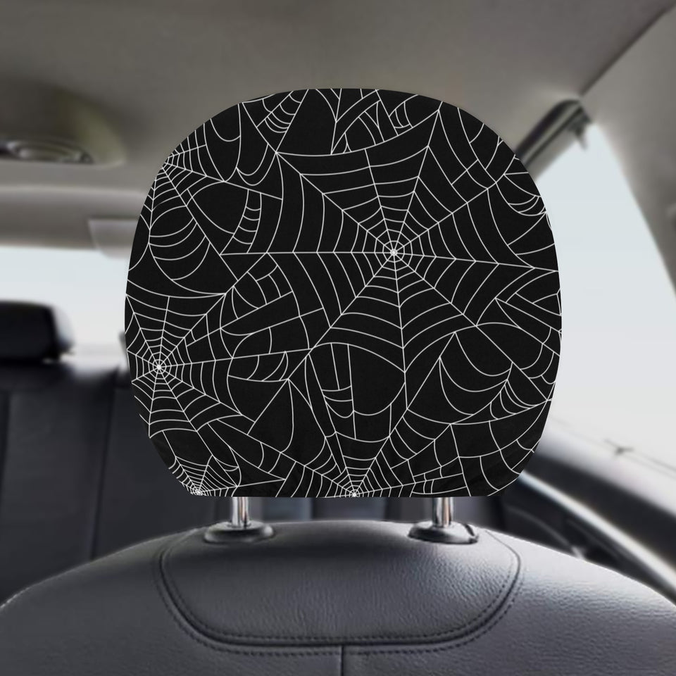 Spider web pattern Black background white cobweb Car Headrest Cover