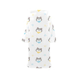 Cute Siberian Husky pattern Blanket Robe with Sleeves