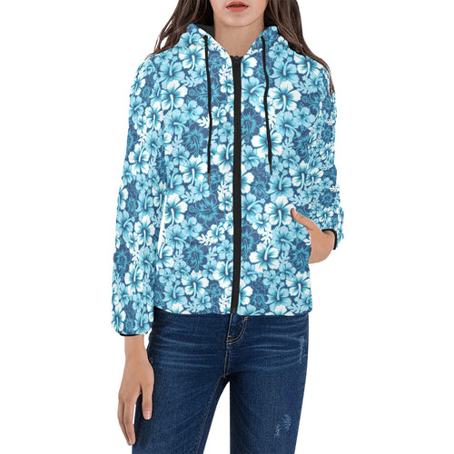 Hibiscus Pattern Print Design 03 Women's Padded Hooded Jacket