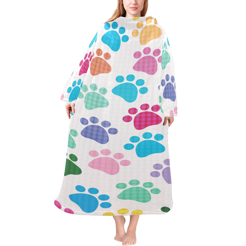 Dog Paws Pattern Print Design 01 Blanket Robe with Sleeves