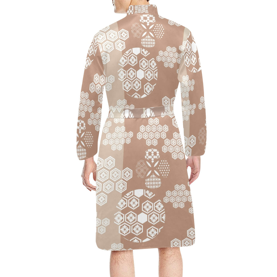 Beautiful hexagon japanese pattern Men's Long Sleeve Belted Night Robe