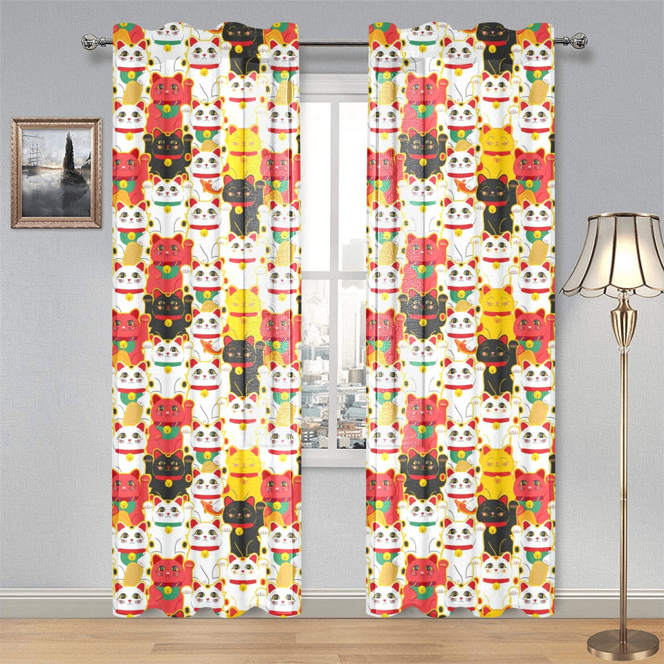Colorful Maneki neko cat pattern Gauze Curtain