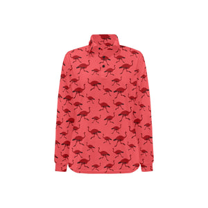Ostrich Pattern Print Design 03 Women's Long Sleeve Polo Shirt