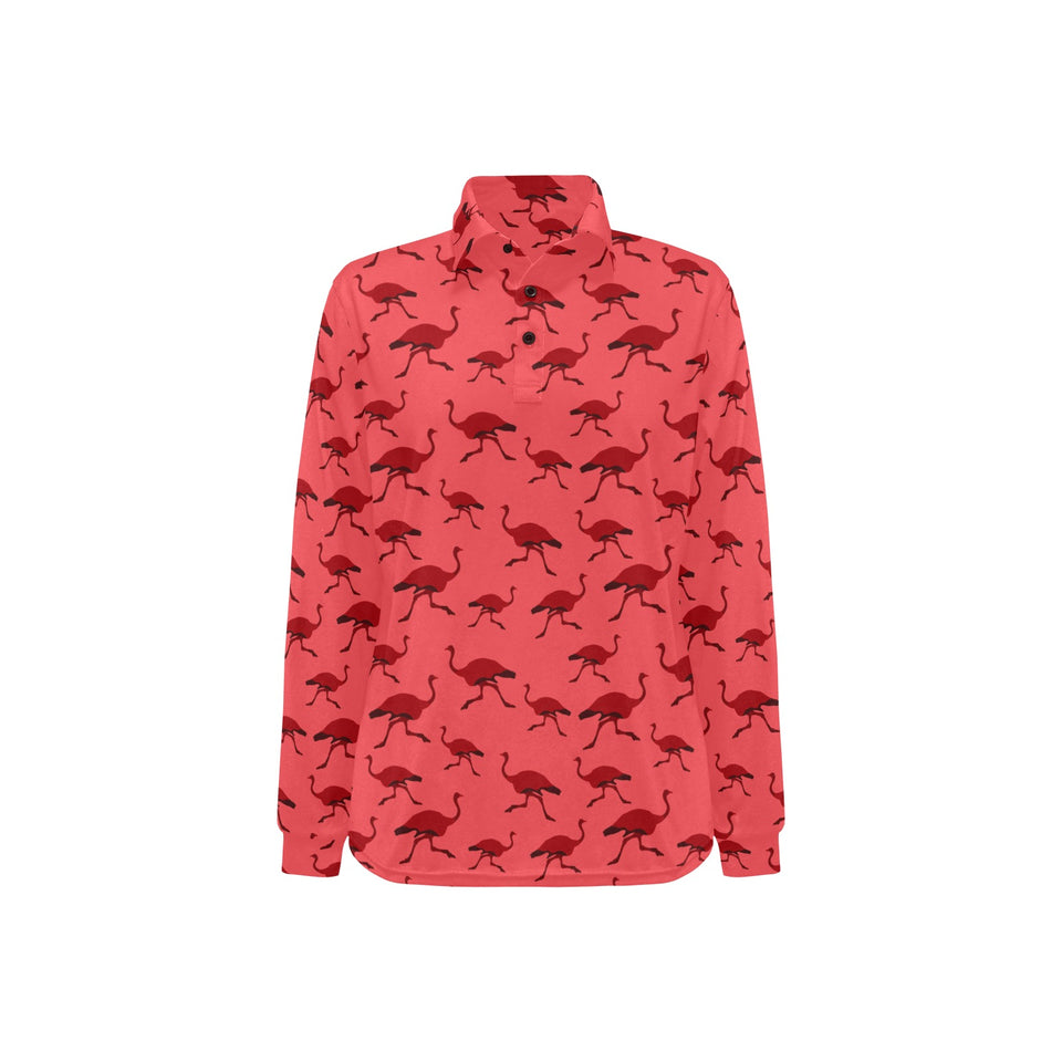 Ostrich Pattern Print Design 03 Women's Long Sleeve Polo Shirt