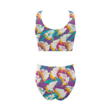 Colorful crow illustration pattern Chest Bowknot High Waisted Bikini Swimsuit