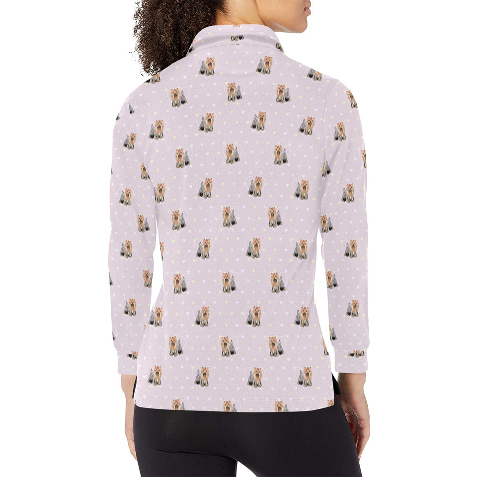 Yorkshire Terrier Pattern Print Design 02 Women's Long Sleeve Polo Shirt