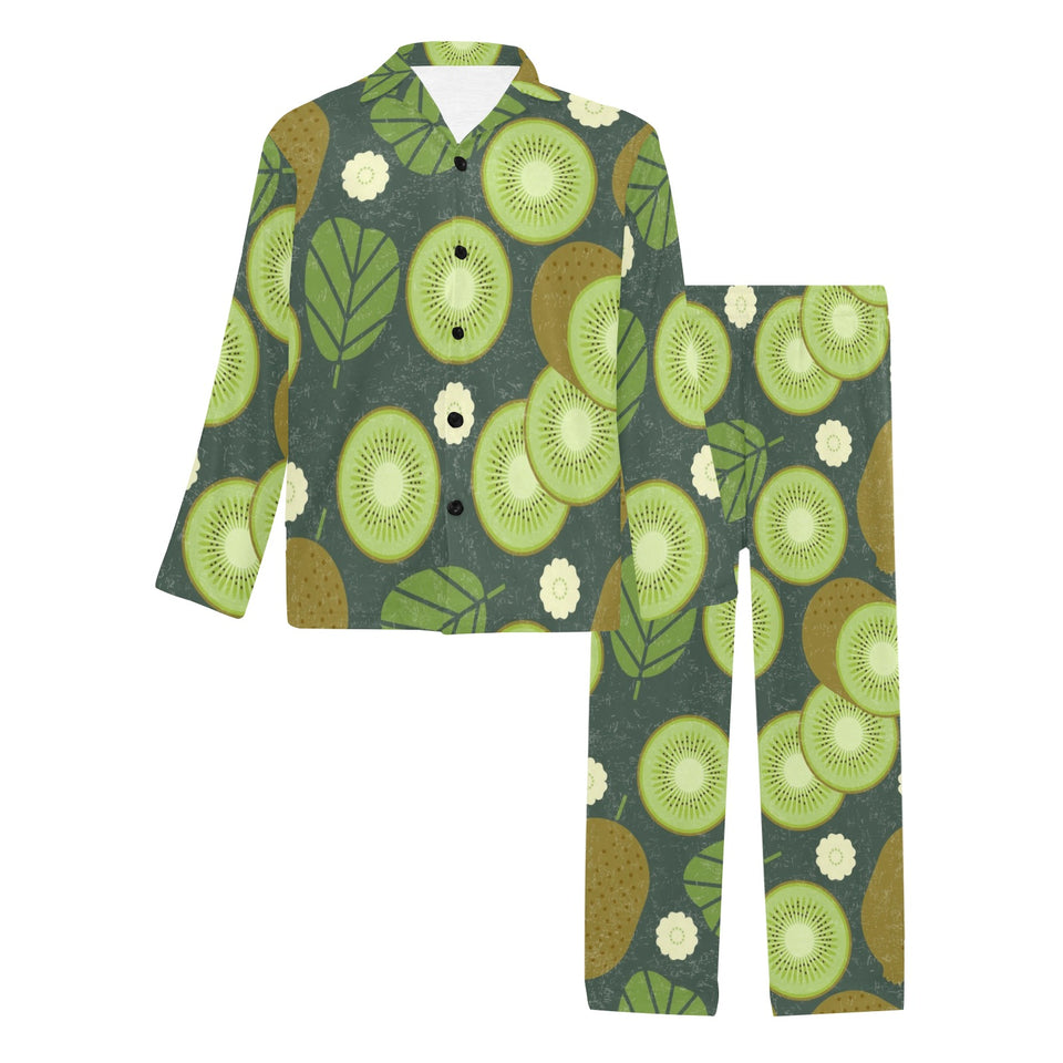 Whole sliced kiwi leave and flower Men's Long Pajama Set