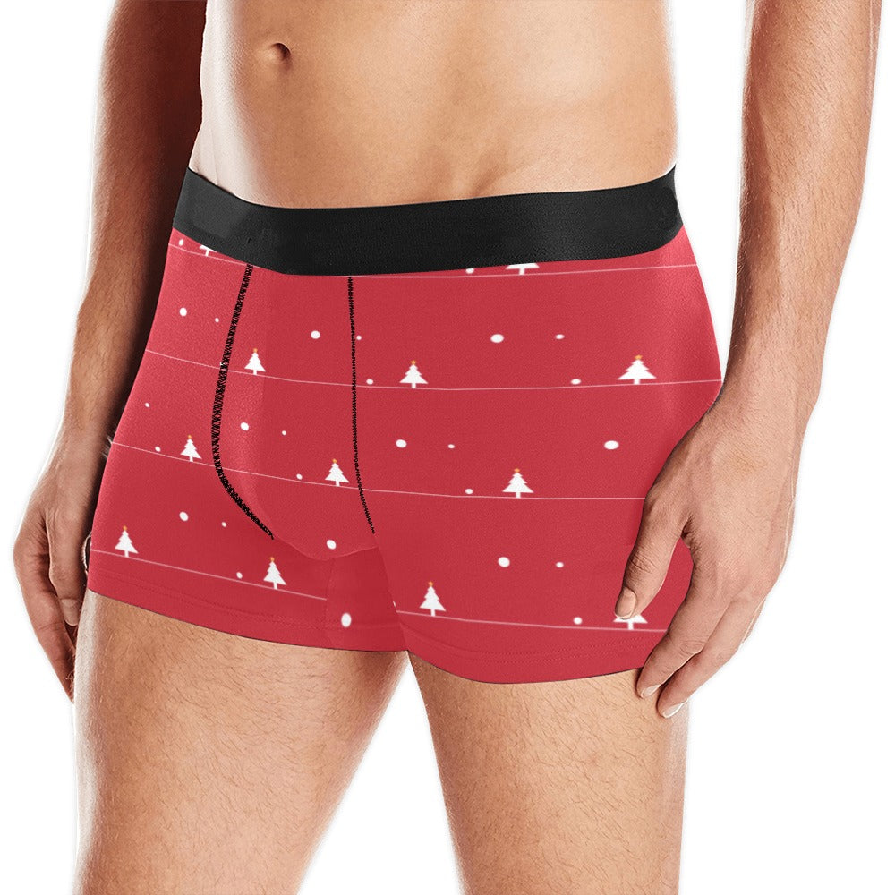 Christmas tree star snow red background Men's All Over Print Boxer Briefs Men's Underwear