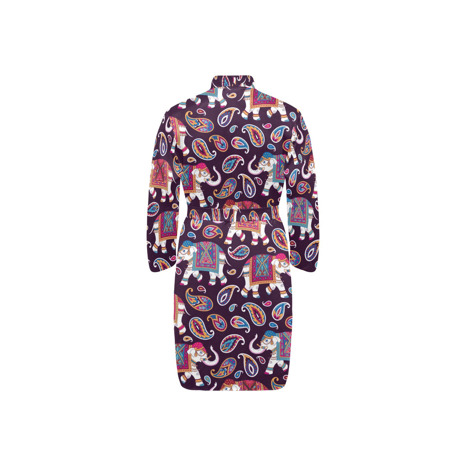 Elephant indian style ornament pattern Men's Long Sleeve Belted Night Robe