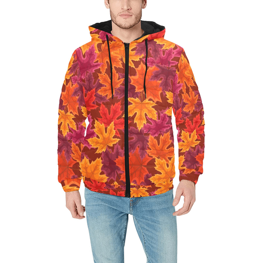 Autumn maple leaf pattern Men's Padded Hooded Jacket