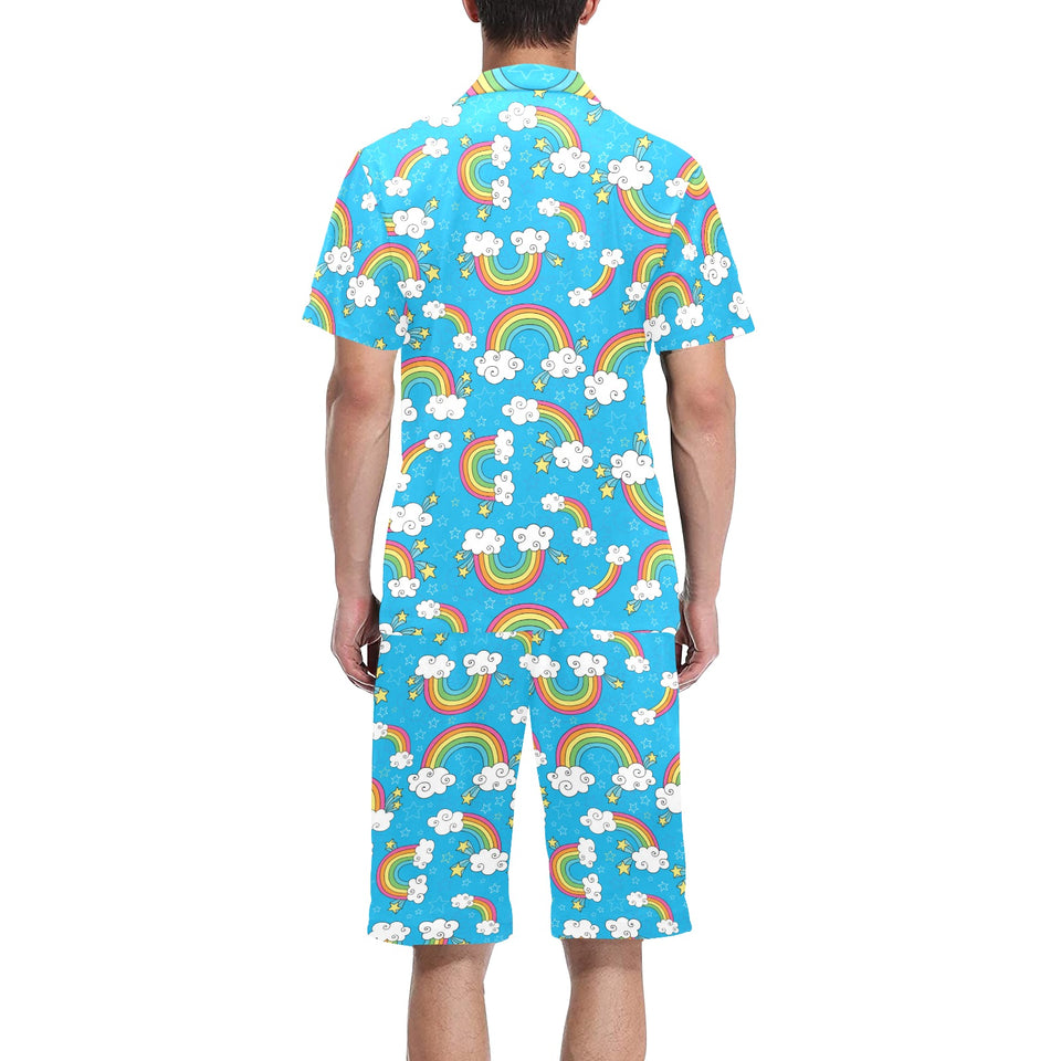 Rainbows Sky Clouds Pattern Men's V-Neck Short Pajama Set