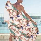 Peacock tropical flower pattern Beach Towel