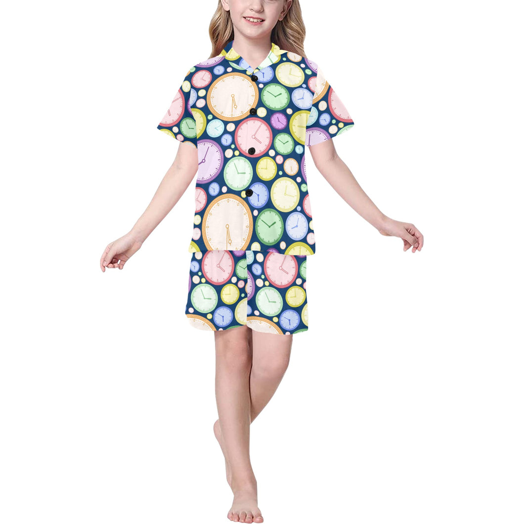 Colorful clock background Kids' Boys' Girls' V-Neck Short Pajama Set