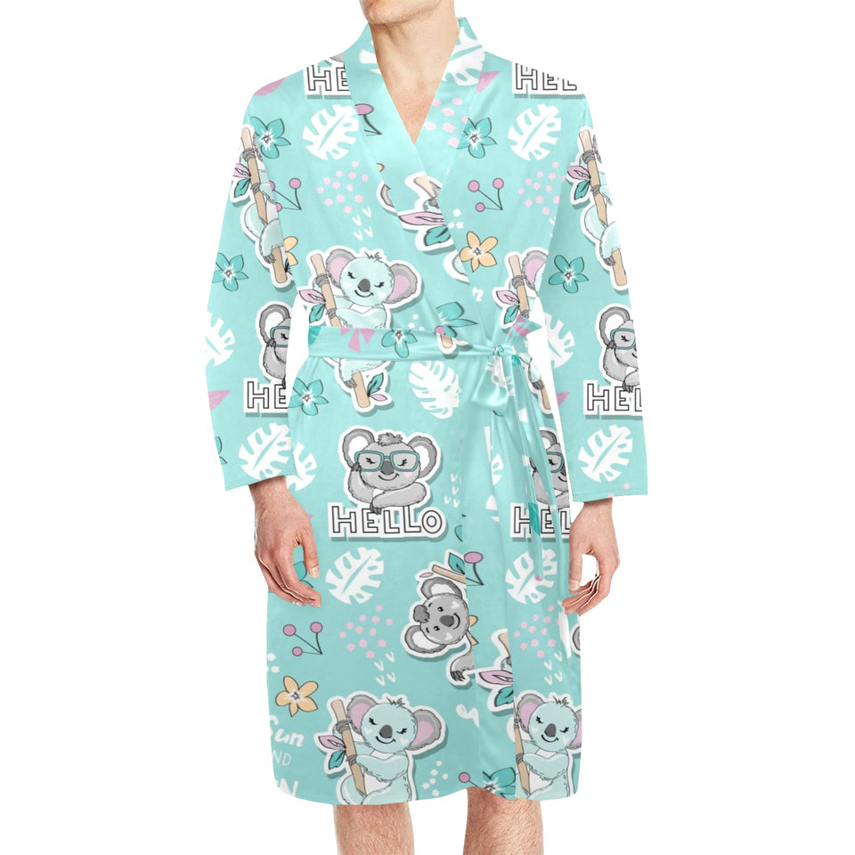 Cute koala pattern Men's Long Sleeve Belted Night Robe