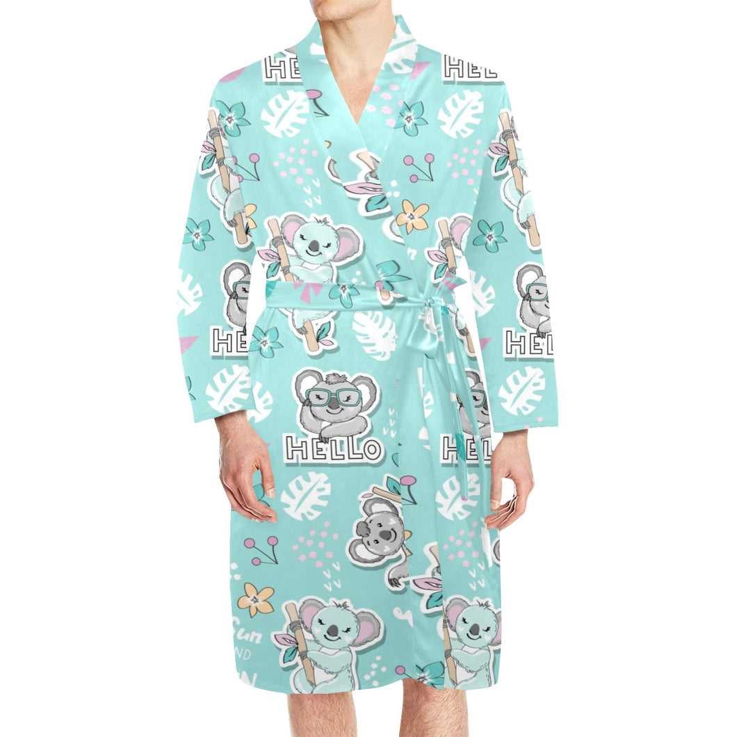 Cute koala pattern Men's Long Sleeve Belted Night Robe