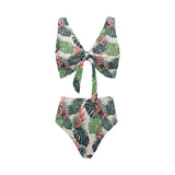 heliconia flowers, palm and monstera leaves Chest Bowknot High Waisted Bikini Swimsuit