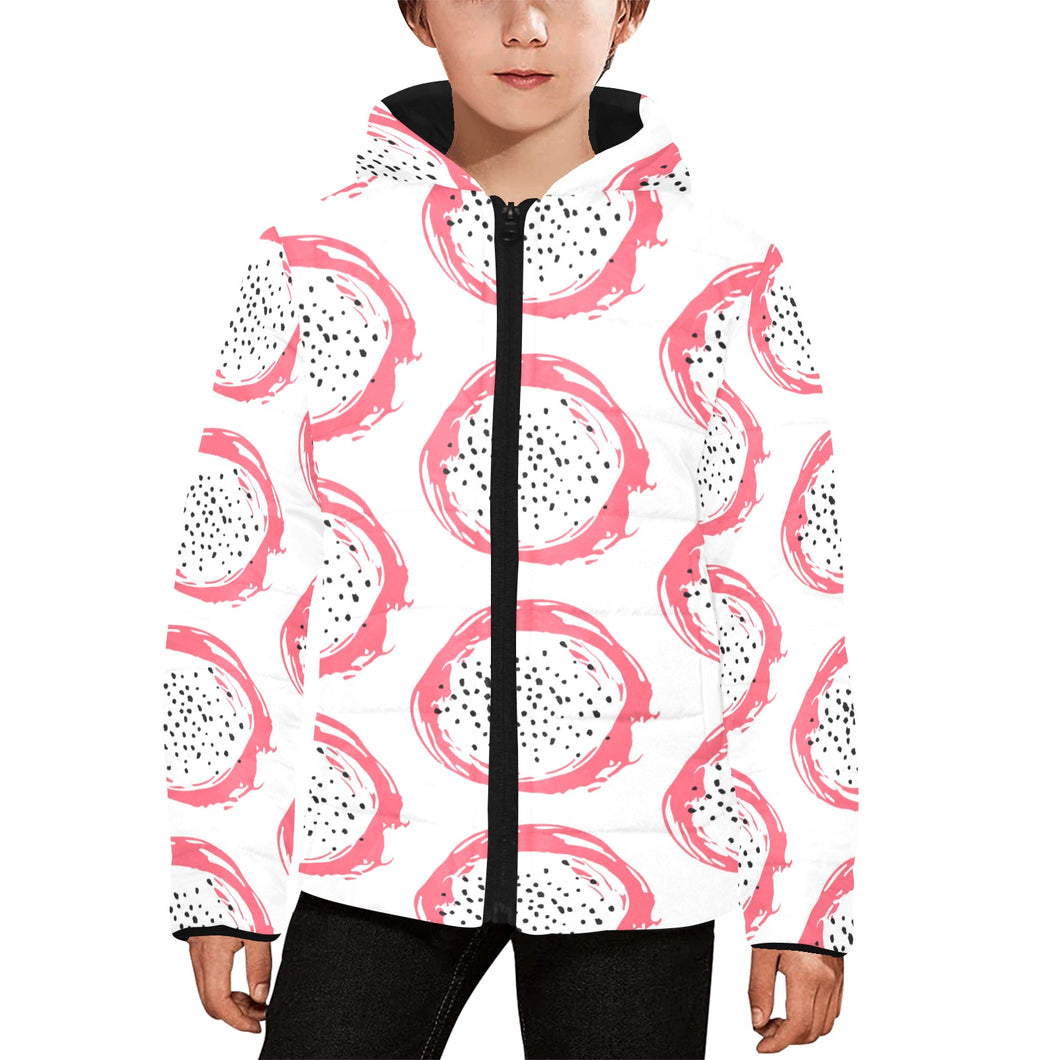 Hand drawn dragon fruit Kids' Boys' Girls' Padded Hooded Jacket