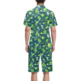 Lime ice flower pattern Men's V-Neck Short Pajama Set