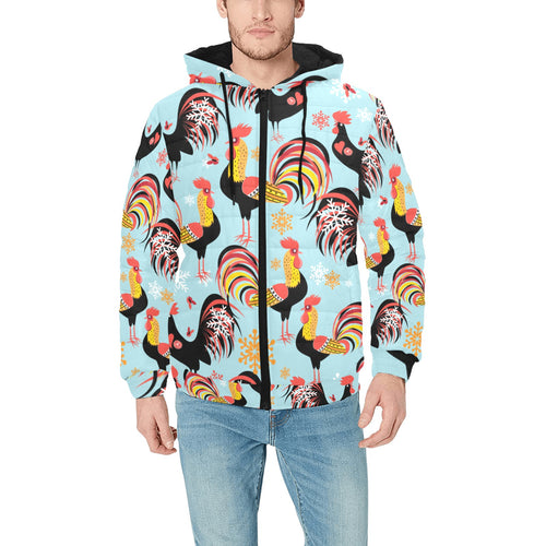 Rooster chicken cock snowfalke Men's Padded Hooded Jacket