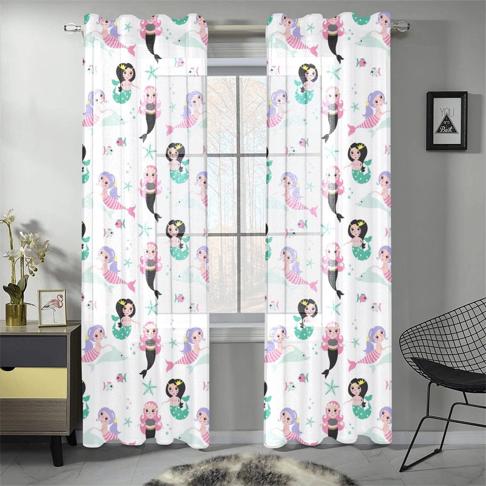 cute mermaid dolphin fish starfish pattern Gauze Curtain