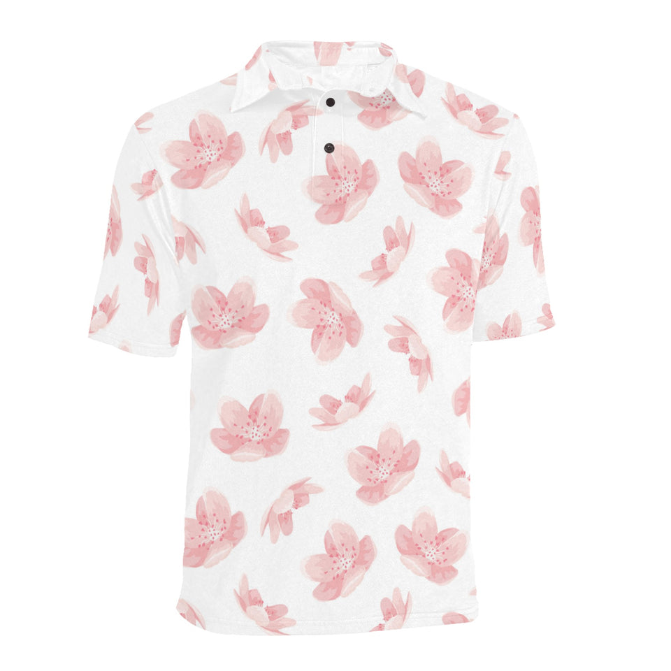 Pink sakura cherry blossom pattern Men's All Over Print Polo Shirt