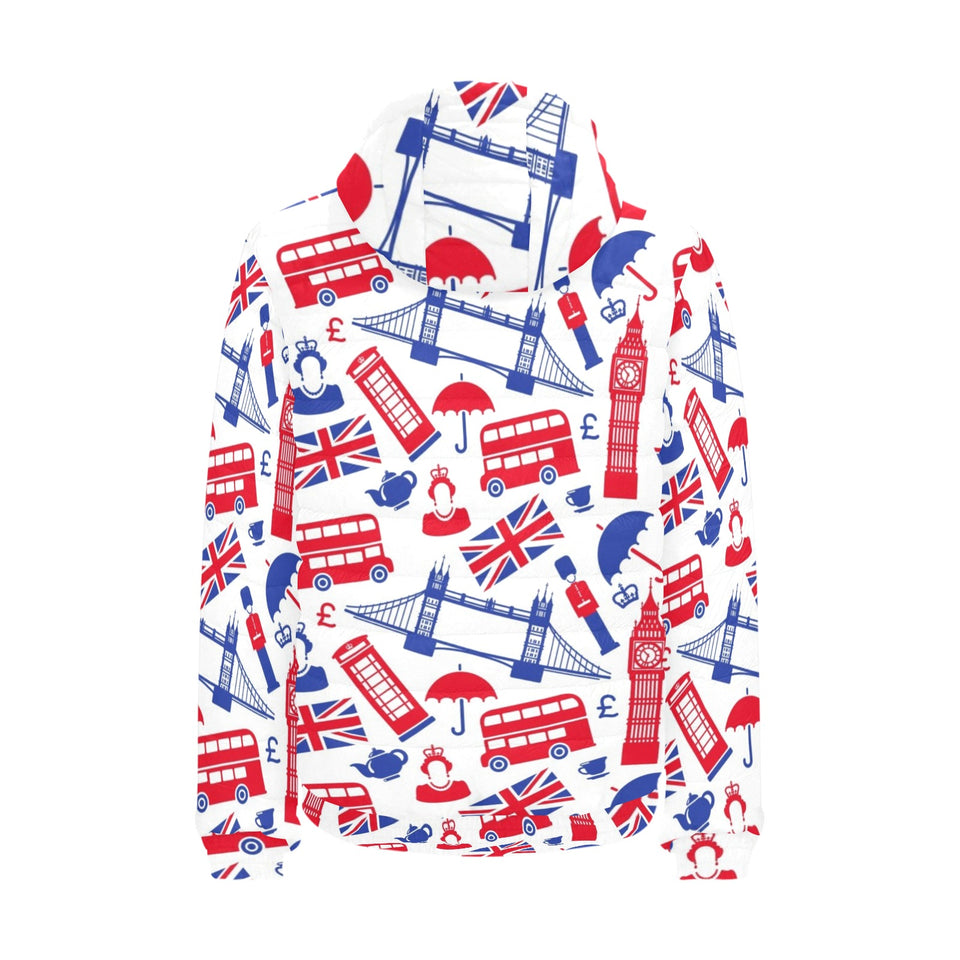 British Pattern Print Design 01 Men's Padded Hooded Jacket