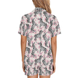 Zebra pink flower background Women's V-Neck Short Pajama Set