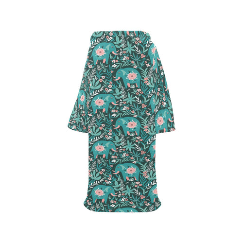 Elephants jungle pattern Blanket Robe with Sleeves