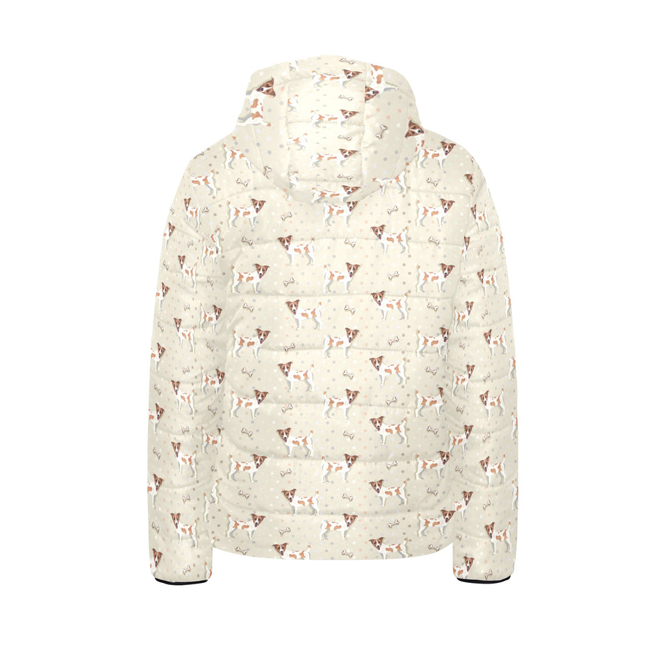Jack Russel Pattern Print Design 02 Kids' Boys' Girls' Padded Hooded Jacket
