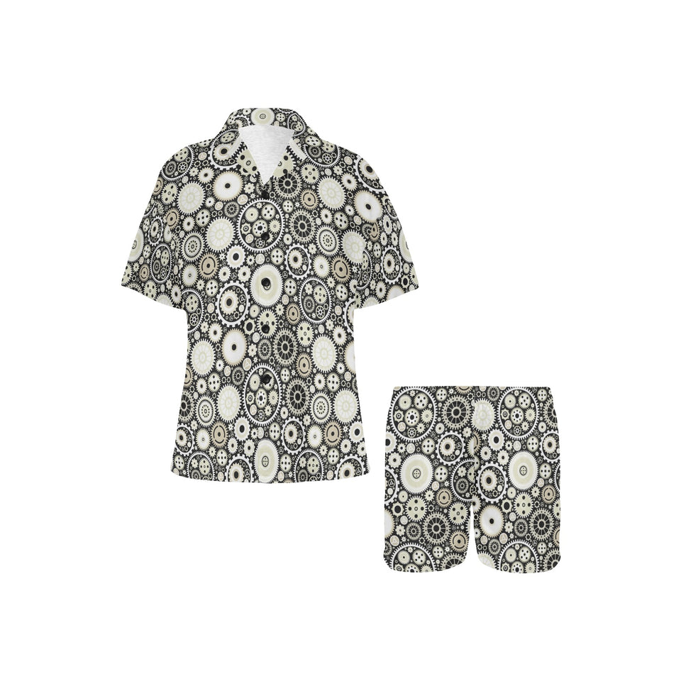 Gear Pattern Print Design 02 Women's V-Neck Short Pajama Set