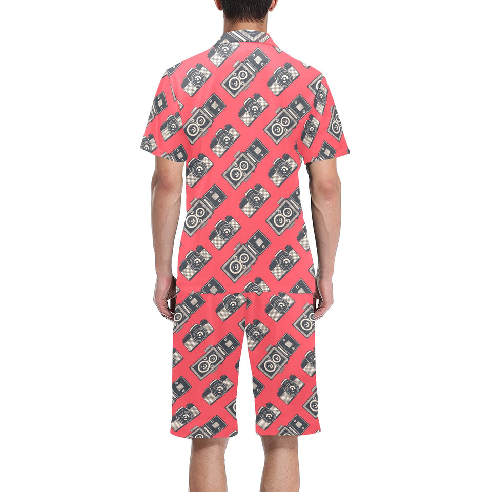 Camera Pattern Print Design 05 Men's V-Neck Short Pajama Set