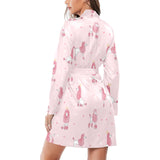 Poodle dog pink color theme Women's Long Sleeve Belted Night Robe