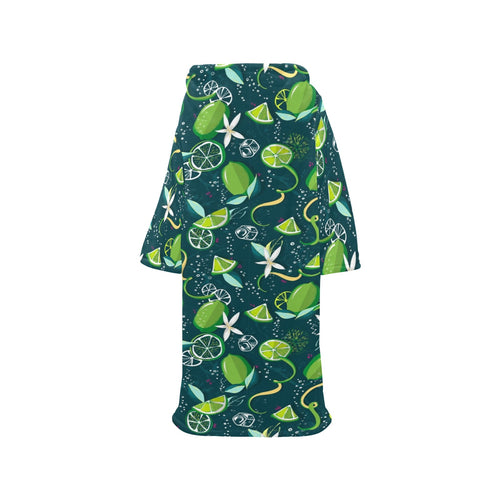 Lime ice flower pattern Blanket Robe with Sleeves