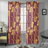 Hand drawn gold saxophone red background Gauze Curtain