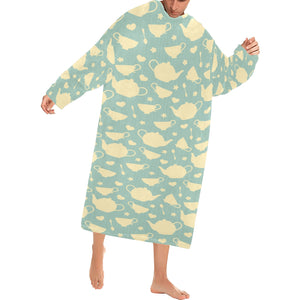 Tea pots Pattern Print Design 02 Blanket Robe with Sleeves