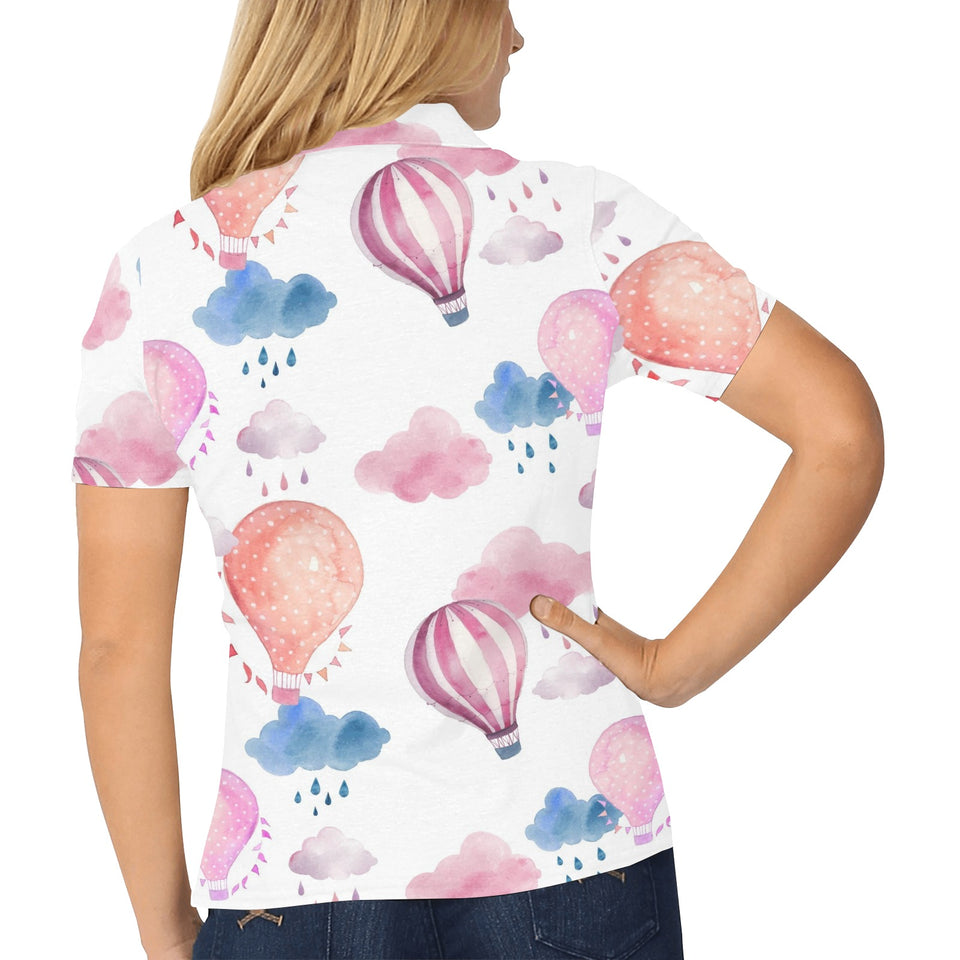 Watercolor air balloon cloud pattern Women's All Over Print Polo Shirt